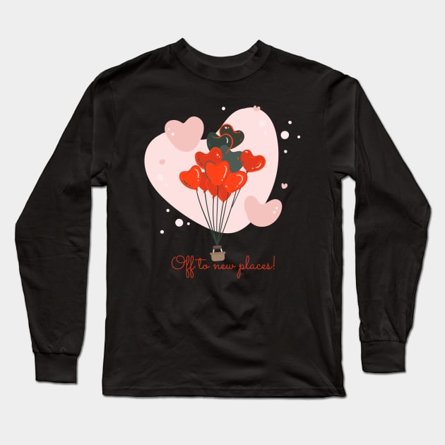 Off To New Places: Hot Air Balloon of Hearts Long Sleeve T-Shirt by Gsproductsgs